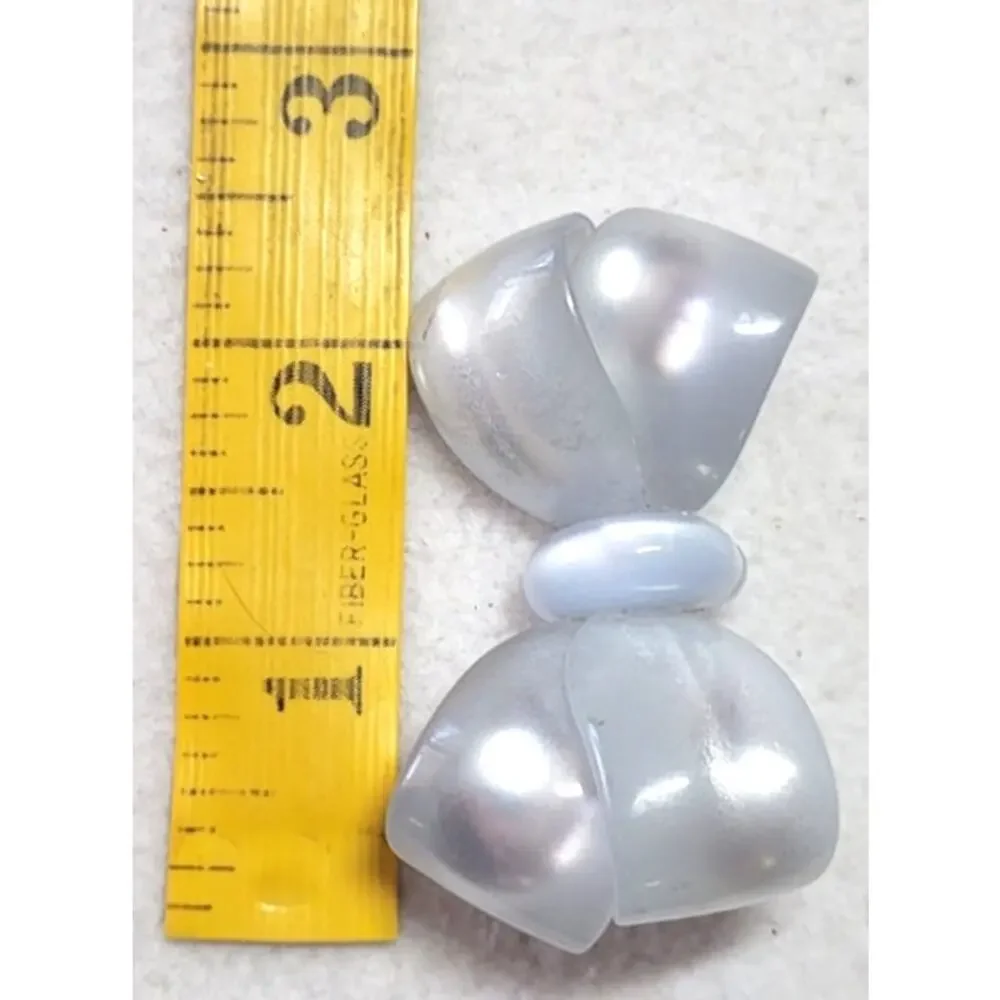 Vintage Baby Blue Grey Moonglow Lucite Bow Brooch Glowing Acrylic Ribbon Pin
